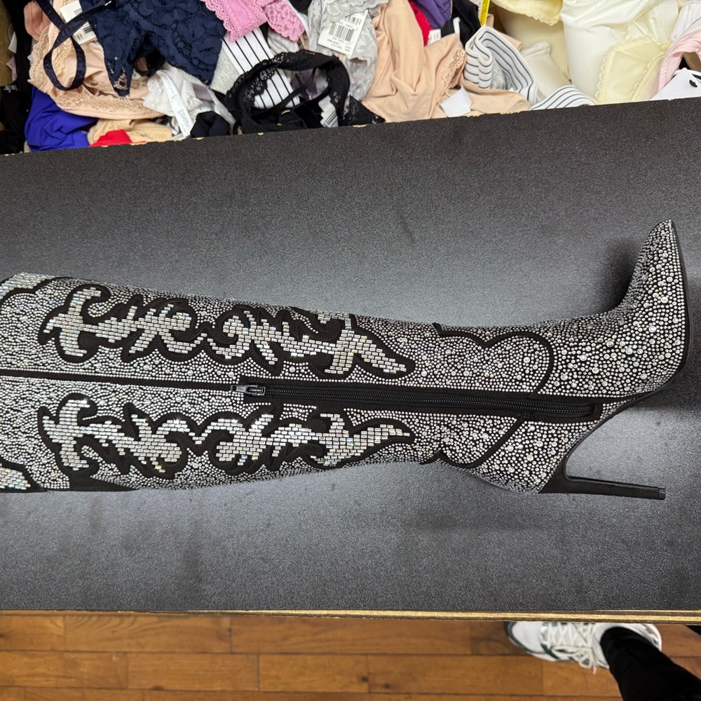 INC International Concepts Black and Silver Heeled Boots